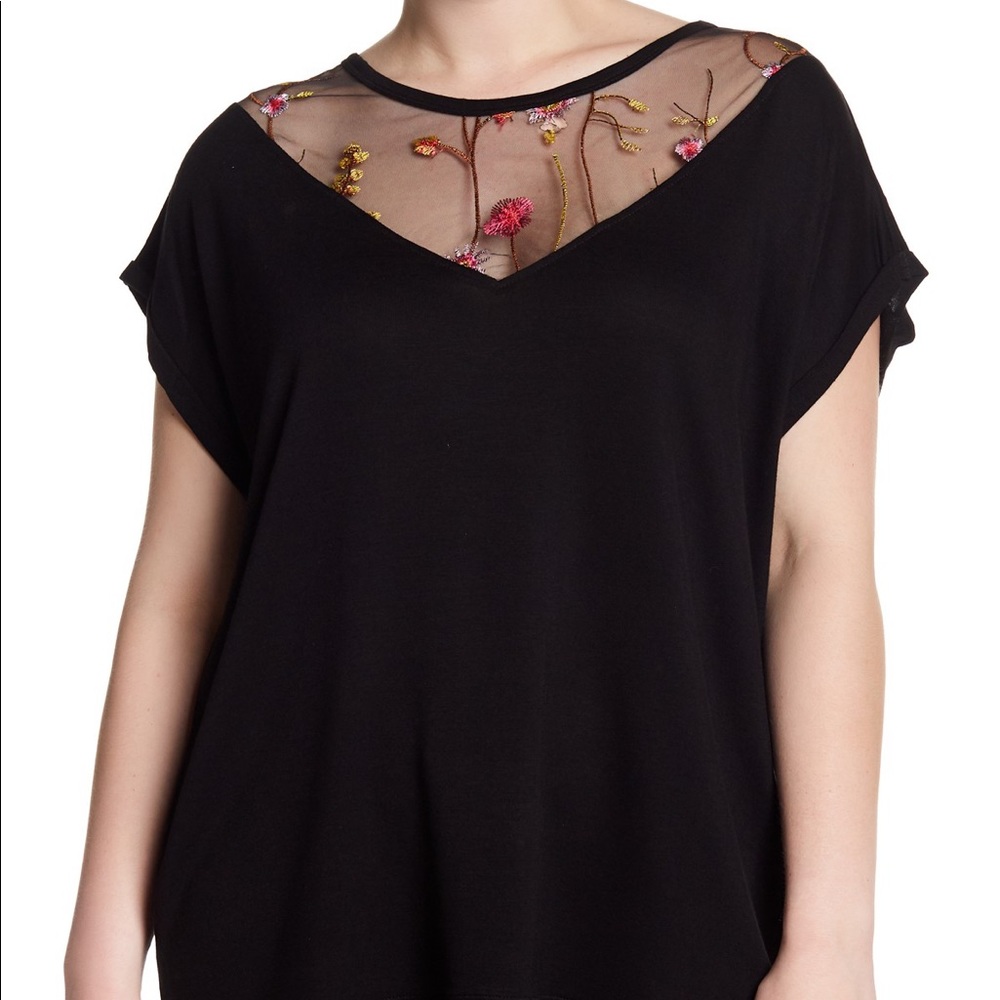 Black embroidered mesh top from Hiatus